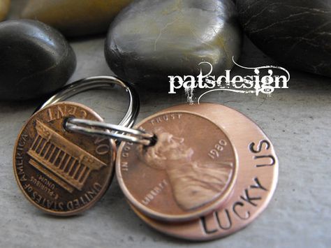 Lucky Us Copper Keychain with two lucky pennies Memorial Ideas, Viking Wedding, Anniversary Ideas, My Funny Valentine, Awesome Gifts, Creative Idea, Birth Year, A Penny, It Goes On