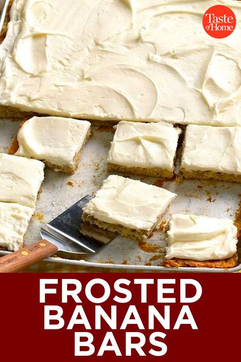 Highest Rated Recipes, Frosted Banana Bars, Cookie Maker, Banana Bars, Potluck Desserts, Dessert Bar Recipe, Bar Recipes, Sweet Snacks Recipes, Banana Recipes