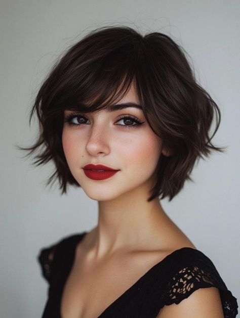 Long Pixie Black Hair, Short Edgy Hair Cuts, Edgy Feminine Haircut, Haircut Girls Short, Short Dark Hairstyle Women, Ingenue Haircut, Short Layered Hair Women, Shirt Hair Cuts For Women 2024, Bob Layers Short