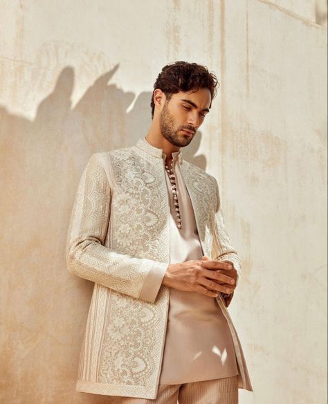 Indian Outfit For Men Wedding Style, Mens Nikkah Outfit, Man Kurta Design, Indo Western Menswear, India Fashion Men, Indian Wedding Suits Men, Indian Wedding Clothes For Men, Faraz Manan, Sherwani For Men Wedding