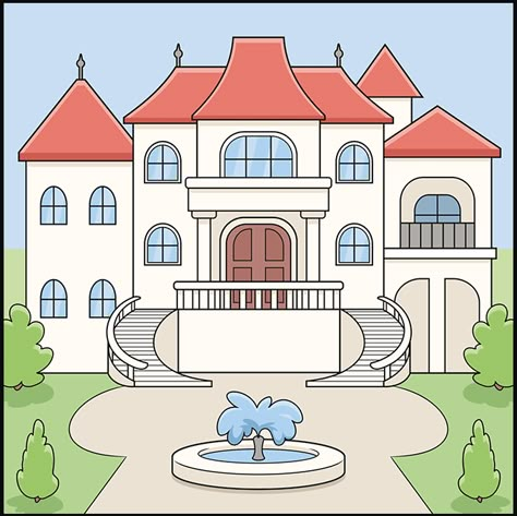 Drawing A House, Great Gatsby Project, Simple House Drawing, House Drawings, Drawing Mandala, Popular Cartoon Characters, Castle Drawing, Easy Drawing Guides, Disney House