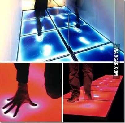 Pressure Sensitive Floor - 9GAG Interactive Architecture, Interaktives Design, Flooring Designs, Creative Flooring, Sensory Room, Unique Flooring, Contemporary Floor, Interactive Installation, Interactive Art