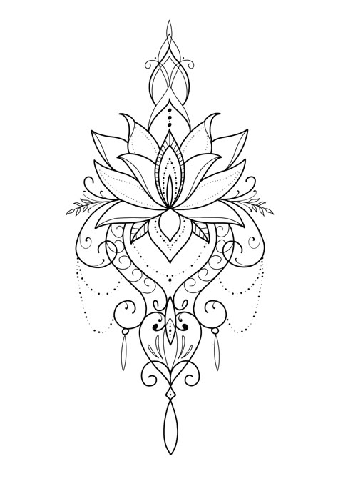 Lunar Tattoos For Women, Large Girly Tattoos, Flower Tattoo Patchwork, Mandala Tattoo Ideas For Women, Half Mandala Tattoo Design, Lotus Flower Back Tattoo, Mandala Tattoo Design Women, Tattoo Stencils For Women, Tattoo Ideas For Men Back