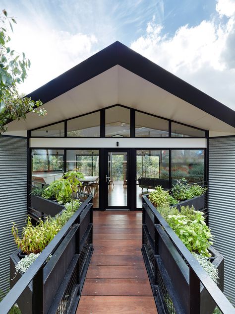 An Architect’s Home In The Treetops | Habitus Living Garden Zones, Houses Australia, Grand Designs Houses, Grand Designs Australia, Shaped House, Black Window Frames, Winter Greenhouse, Steel Cladding, Kitchen Drawing