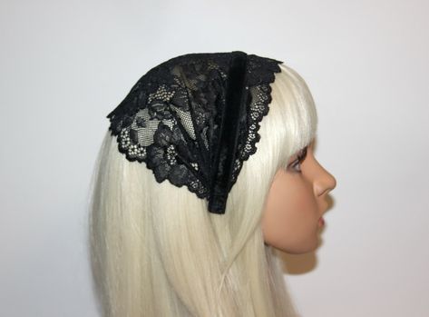 Goth Headband, Black Hair Scarf, Goth Head Accessories, Headband Fashion, Head Wear, Lace Headband, Cloth Headbands, Head Veil, Head Coverings