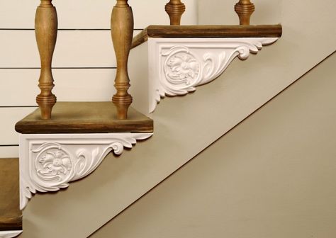 Stair Finials, Replace Stair Railing, Side Of Stairs, Stair Update, Replace Stairs, Redo Stairs, Stair Brackets, Diy Staircase, Staircase Storage