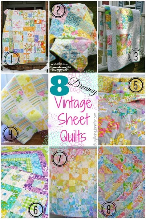 8-Dreamy-Vintage-Sheet-Quilts-from-BusyBeingJennifer.com_-682x1024 Insane Love, Long Suffering, Sheet Quilt, Vintage Hankies, Quilt Care, Lap Quilts, Sewing Tutorials Free, Linen Quilt, Vintage Sheets