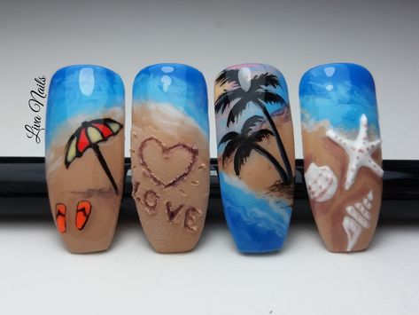 Summer Nails Sea, Beautiful Sea Beach, Summer Nails 2020, Sea Nail Art, Manicure Soak, Beach Nail Art, Beach Nail Designs, Sea Nails, Geometric Nail Art