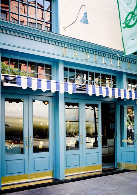 Ken Fulk Designs Sadelle’s, His First New York Restaurant #design #interiordesign #interiordesignmagazine #projects #restaurants Blue Restaurant Exterior, Blue Interior Restaurant, Blue Box Cafe London, Classic Store Facade, Blue Hill Restaurant Nyc, Ken Fulk, New York Restaurant, Turkish Restaurant, Restaurant Inspiration