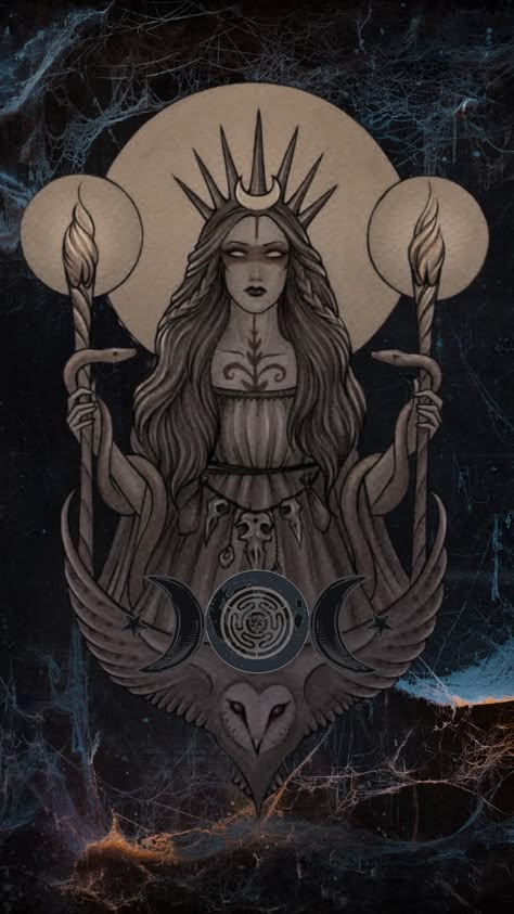 Hekate Tarot Card, Hekate Wallpaper, Hekate Goddess Art, Hecate Goddess Tattoo, Hecate Goddess Art, Pagan Wallpaper, Hekate Art, Lilith Wallpaper, Greek Goddess Art