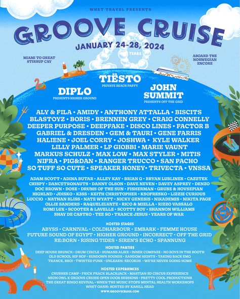 Introducing you to our 20 Year Anniversary Lineup!!!! This is Groove Cruise Miami 2024 so Let’s Get Down to Business! Sailing onboard the Norwegian Encore from Miami to Great Stirrup Cay & back your headliners will be DIPLO, TIESTO, JOHN SUMMIT! 20 years of memories, connections, hardships, love, community, people + more have lead up to #GCMIA24 We can’t wait to SEA what’s in store for us all. limited staterooms remain: groovecruise.com Norwegian Encore, Great Stirrup Cay, John Summit, Groove Cruise, Travel Presents, 20 Year Anniversary, Celebrate Life, Music Therapy, Music Festivals