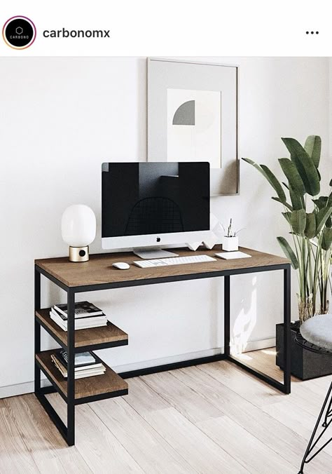 Rustic Computer Desk, Diy Wood Desk, Wood And Metal Desk, Mens Bedroom Decor, Easy Room Decor, Minimalist Desk, Desks For Small Spaces, Bedroom Setup, Metal Furniture Design