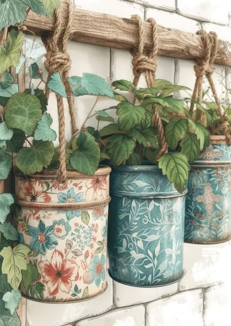 Plant Stall Ideas, Tin Can Art, Aluminum Can Crafts, نباتات منزلية, Rustic Planters, Tin Can Crafts, Deco Nature, Moon Calendar, Garden Decor Projects