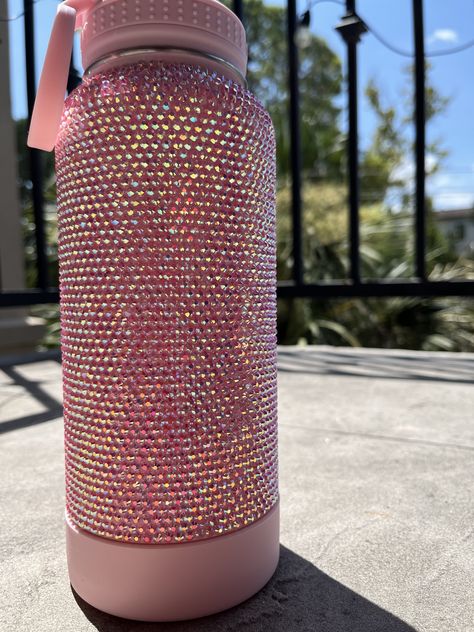 32oz hand decorated pink rhinestone Takeya water bottle Takeya Water Bottle, Pink Rhinestones, Hand Decorated, Back To School, Tumbler, Water Bottle, Lifestyle, Heels, Water