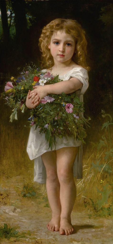 William Adolphe Bouguereau Flower Reproduction, John William Godward, William Adolphe Bouguereau, Crazy Quilt Blocks, Holding Flowers, Tableau Art, European Art, Classical Art, A Flower