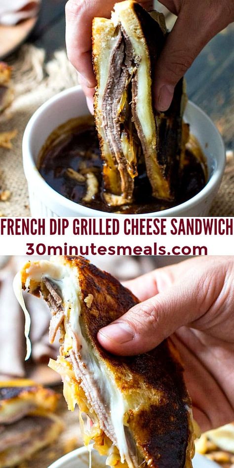 French Dip Panini Recipes, French Dip Grilled Cheese Sandwich, French Dip Grilled Cheese, Grilled Cheese Sandwich Ideas, Sandwich Appetizer, Snacks Sandwiches, Baked Sandwiches, Grill Cheese, French Dip Sandwich