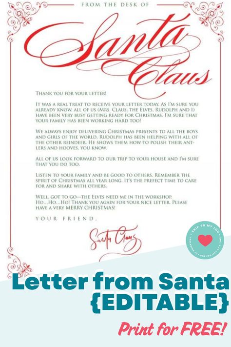 Get your little ones excited for the holidays with a free printable custom letter from Santa! Surprise them with a personalized letter straight from the North Pole, spreading joy and magic. Download and print your own letter from Santa to kids for an extra special touch this Christmas. Watch their faces light up when they receive their very own letter from Santa! Make this holiday season unforgettable with a heartfelt message from the one and only, Santa Claus himself. Santa Letters To Kids Free Printable, Letters From Santa Printable Free, Letter From Santa To Kids Free Printable, Letter From Santa To Kids, Letter From Santa Free Printable, Free Printable Letters From Santa, Santa Free Printable, Free Letters From Santa, Christmas Watch