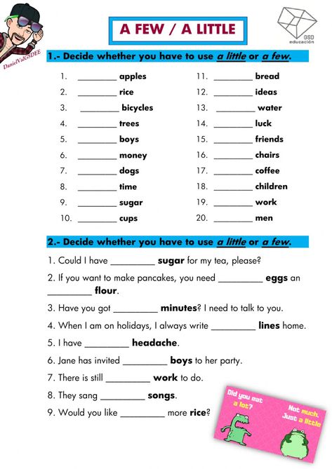 A few - a little online worksheet for Grade 3. You can do the exercises online or download the worksheet as pdf. Grade 3 Grammar Worksheets, English Worksheets For Grade 6, English For Grade 3 Worksheets, English Worksheet Grade 3, Grade 3 English Worksheets, Few A Few, Kids Handwriting Practice, English Grammar Exercises, English Grammar For Kids