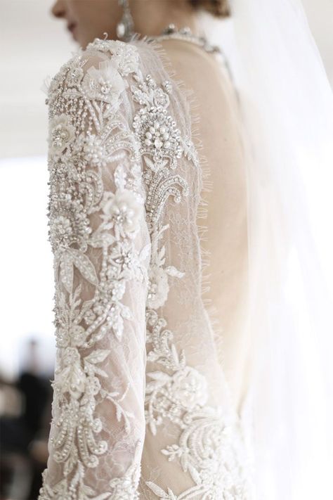 Beautiful long sleeve wedding dress with pretty details #weddingdress #longsleeves #prettyweddingdress Marchesa Bridal, Crazy Fashion, Bridal Applique, Party Mode, Pretty Wedding Dresses, Gown Inspiration, Beautiful Wedding Gowns, Bridal Fabric, White Stuff