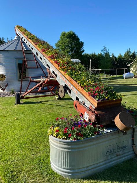 Country Flower Garden, Silo Bar, Unique Landscaping, Bin House, Grain Bin House, Feed Trough, Rustic Landscaping, Silo House, Privacy Landscaping