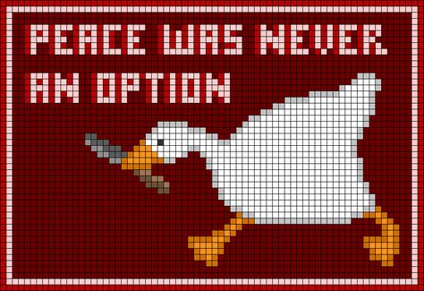 Untitled Goose Game Crochet, Funky Cross Stitch Patterns, Phoebe Bridgers Alpha Pattern, Alpha Pattern Knitting, Goose Alpha Pattern, Alpha Patterns Funny, Snake Alpha Pattern, Crochet Pixel Pattern Aesthetic, Cursed Crafts