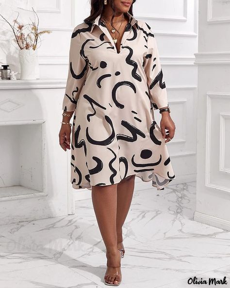 Olivia Mark - Plus Size Flowy Shirt Dress with Abstract Print Plus Size Flowy Dress, Sukienki Plus Size, Plus Size Summer Outfits, Abstract Print Dress, Flowy Shirt, Vestido Plus Size, Stylish Plus, Printed Shirt Dress, African Design Dresses