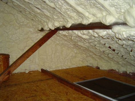 spray foam insulation open cell roof rot moisture problem Diy Spray Foam Insulation, Attic Truss, Attic Office, Attic Renovation Ideas, Apartment Entrance, Spray Insulation, Attic House, Floor Insulation, Small Attic