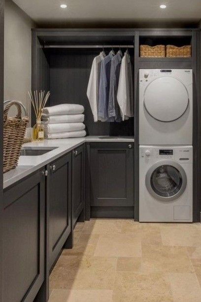 Practical Laundry Room, Washer Dryer Laundry Room, Utility Space, Tiny Laundry, Narrow Laundry Room, Utility Room Designs, Laundry Room Ideas Small Space, Pantry Laundry Room, Laundry Ideas