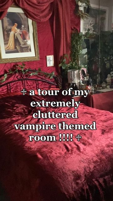 Vampire Themed Bedroom, Vampire Aesthetic House, Vampire Themed Room, Vampire Goth Bedroom, Red Goth Bedroom, Vampire Apartment, 2000s Vampire Aesthetic, Vampire Bedroom Ideas, Vampire Room Ideas