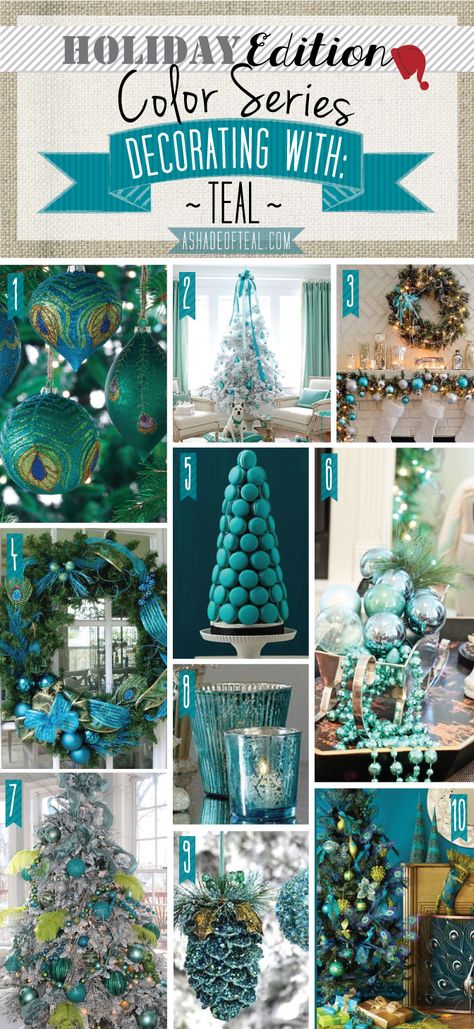 The Holidays are here and I wanted to do something fun with my “Color Series”. So here you have it; Holiday Edition! First up, none other than Teal of course! Stay tuned for 10 days of … Decorating With Teal, Blue And Green Christmas, Christmas Gift Baskets Diy, Teal Christmas, Peacock Christmas, Turquoise Christmas, Christmas Tree Decorating, Tree Decorating, 12 December