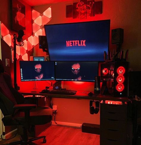 Gamer Rum, Gamer House, Gaming Computer Room, Gamer Bedroom, Best Gaming Setup, Computer Gaming Room, Setup Gaming, Gamer Setup, Recording Studio Design