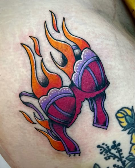 Traditional Pride Tattoo, Burning Bra Tattoo, Brie Tattoo, Characters From Movies, American Traditional Tattoo Ideas, Traditional Tattoo Inspiration, Traditional Tattoo Ideas, Medieval Tattoo, Fire Tattoo