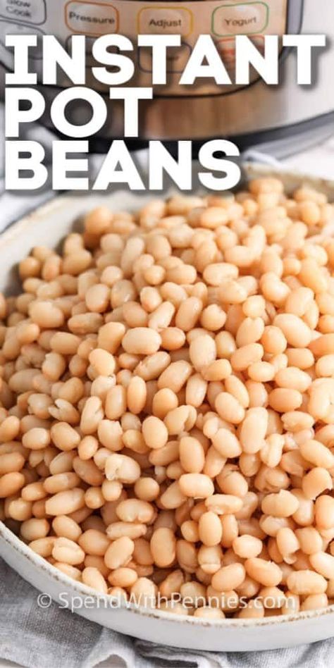 Instant Pot Beans are so easy to make! Just throw them in the Instant Pot with water and they're done in 20 minutes! #spendwithpennies #instantpotbeans #howto #beans #instantpot Instant Pot White Beans, Instant Pot Beans, Pressure Cooker Beans, Pot Beans, Dry Beans Recipe, Cook Beans, White Bean Recipes, How To Soak Beans, Canning Food