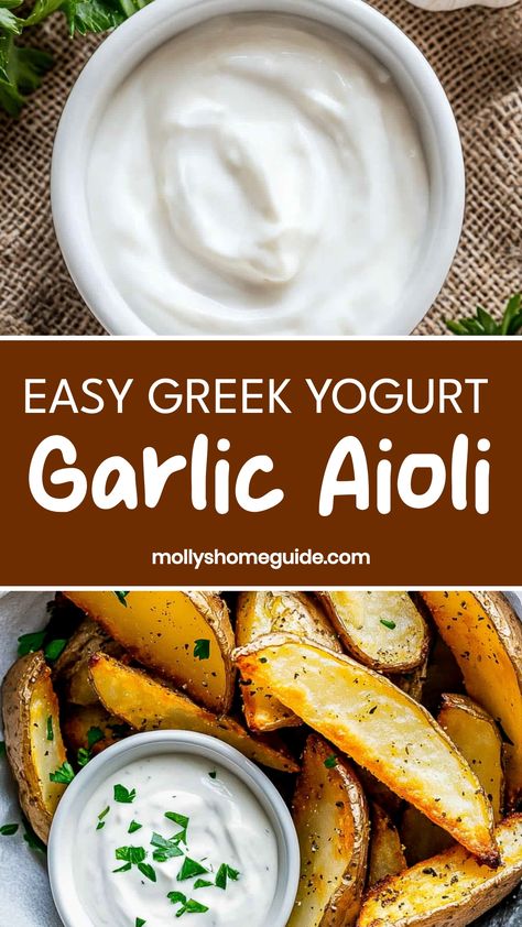 Indulge in the creamy and flavorful combination of Greek yogurt garlic aioli that will take your taste buds on a delicious journey. Whether as a dip for veggies, spread for sandwiches, or topping for grilled meats, this versatile condiment adds a delightful twist to any dish. Elevate your next meal with this homemade sauce that's easy to make and impossible to resist. Greek Yogurt Onion Dip, Greek Garlic Sauce Recipe, Dip For Veggies, Best Greek Yogurt, Greek Yogurt Dip, Garlic Aioli Recipe, Yogurt Dipping Sauce, Homemade Aioli, Greek Yogurt Sauce