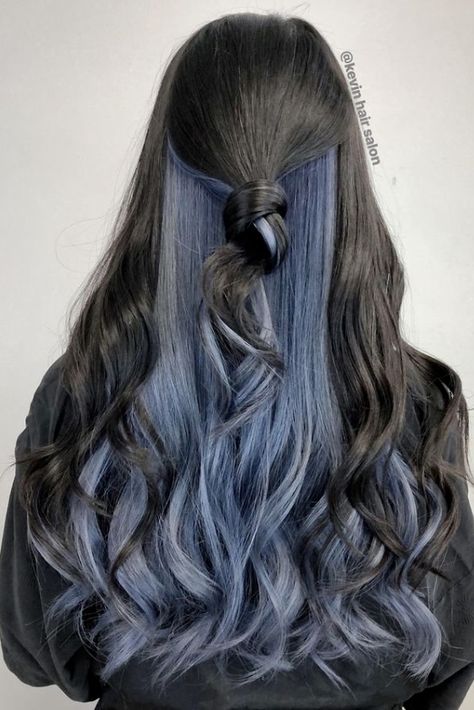 Peekaboo Hair Color Ideas, Purple Underneath Hair, Peekaboo Hair Color, Under Hair Dye, Under Hair Color, Hair Dyed Underneath, Hidden Hair Color, Peekaboo Hair Colors, Underlights Hair