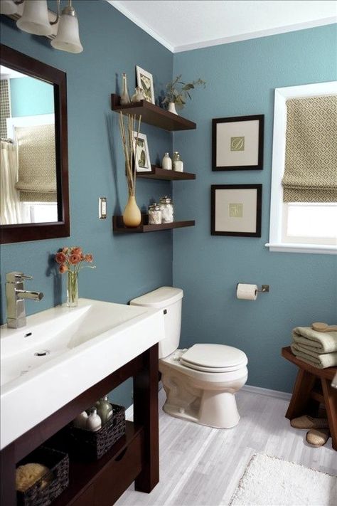 Blue Bathroom Walls, Makeover Kamar Mandi, Teal Bathroom Decor, Diy Bathroom Storage Ideas, Small Bathroom Paint, Small Bathroom Colors, Teal Bathroom, Bathroom Storage Ideas, Diy Bathroom Storage