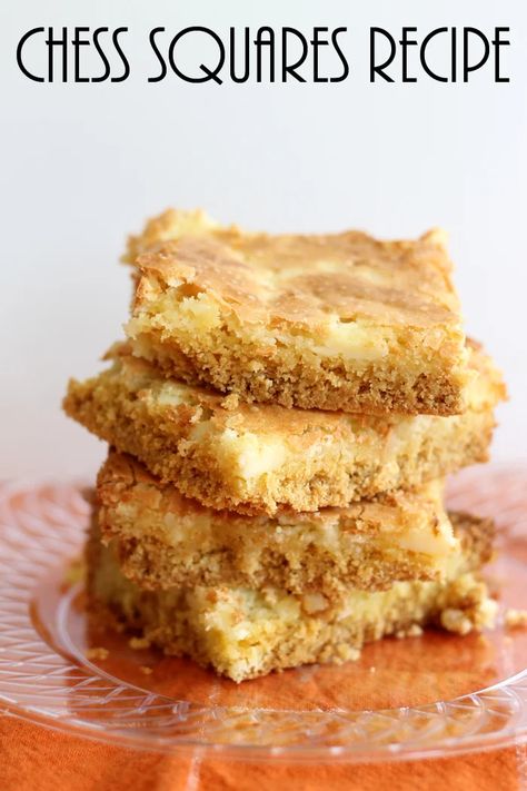 Chess Squares Recipe, Chess Pies, Pie Squares, Chess Squares, Chess Cake, Sweet Bars, Bar Desserts, Chess Pie, Lemon Squares