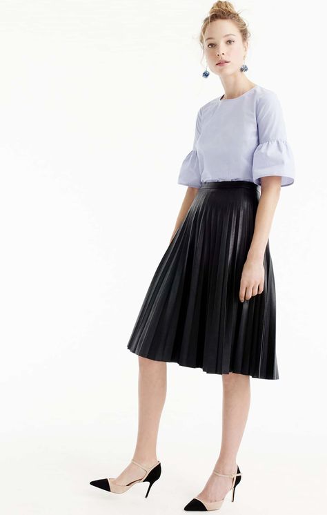 Dressy Fashion Outfits, Happy Hour Outfit, J Crew Outfits, Minimalistic Outfits, Faux Leather Midi Skirt, Leather Midi Skirt, Skirt For Women, Black Midi Skirt, Faux Leather Skirt