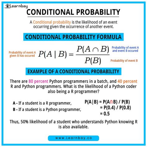 🤓The possibility of an event or outcome occurring based on the occurrence of a preceding event or outcome is known as conditional probability. 👉🏻The updated probability of the subsequent, or conditional, event is multiplied by the probability of the preceding, or conditional, event to get conditional probability. 📌Follow for more Learnbay #probability #conditionalprobability #standarddistribution #StatisticsForDataScience #Statistics #statistics #learnbay #learnbatdatascience Probability Notes, Elementary Statistics, Data Science Statistics, Probability Math, Statistics Math, Logic Math, Conditional Probability, Mental Models, Study Science