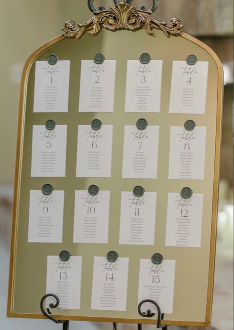 Emerald Seating Chart, Table Numbers Seating Chart, Sage Green Wedding Seating Chart, Olive Green And Silver Wedding, Gold Mirror Guest List, Reception Table Seating Chart, Wedding Sign And Seating Chart, Olive Green Wedding Decorations, Sage Green Seating Chart