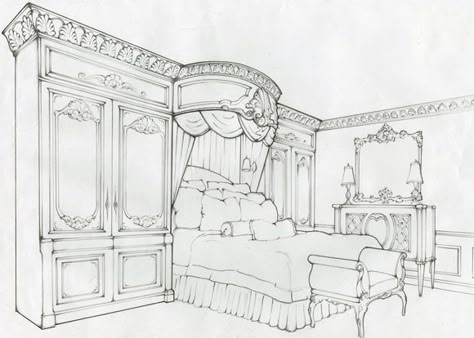 bedroom Victorian Bedroom Drawing, Bedroom Reference Drawing, Castle Layout Bloxburg, Bedroom Design Drawing, Room Drawings Sketches, Cute Bedroom Drawing, Bedroom Drawing Sketches, Bedroom Sketch, Bed Drawing