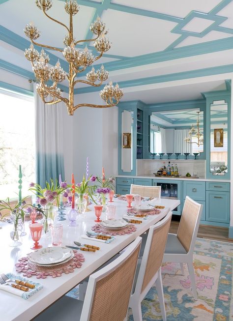 Rainbow Connection — Lindsey Herod Interiors Preppy Dining Room, Cottage Chic Dining Room, Dining Room Design Modern Luxury, Colorful Dining Room, Coastal Dining Room, Dining Room Design Modern, Coastal Dining, Rainbow Connection, Dining Room Colors