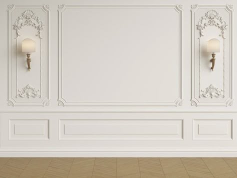 Classic Wall Design, Molding Living Room, Classic Wall Panel, Wall Molding Living Room, Classic House Interior, Wall Panel Ideas, Baroque Interior Design, Classic House Interior Design, Wall Paneling Ideas