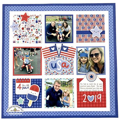 Patriotic Scrapbook Layouts, Patriotic Scrapbook, Creative Memories Scrapbooking, Simple Scrapbook, Scrapbook Layout Sketches, Summer Scrapbook, Scrapbook Book, Family Scrapbook, Doodlebug Design