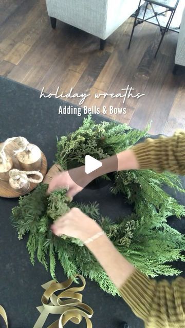 Sandra Herzog | Decor Finds & Design Tips on Instagram: "SALE ALERT! The holiday wreath I use on my range hood is on the @Wayfair Way Day sale! —> ⭐️ Comment SHOP and auto links will be sent.   Mine is the larger size. This is such a beautiful look for the holidays. Don’t forget the bells and bows—instructions are in the video and everything is linked. I’m excited to use this look in my new home!  ⚠️ If you’re not following me IG may block links.  ⭐️ Shop all my links via my bio page —> @tuxedofarmhouse  .  home interiors, home styling, affordable decor, home decor, classic home, interior design, kitchen styling, holiday home, holiday decor, Christmas decor, holiday kitchen, holiday wreaths, Amazon holiday, Wayfair holiday, Christmas wreaths, kitchen wreaths  #ltkholiday #christmaswreaths Christmas Wreaths Bells, Christmas Bells Decorations Ideas, Wreath On Range Hood, Christmas Wreath With Bow, Classic Home Interior Design, Tuxedo Farmhouse, Kitchen Wreaths, Home Interior Design Kitchen, Vintage Christmas Wreath