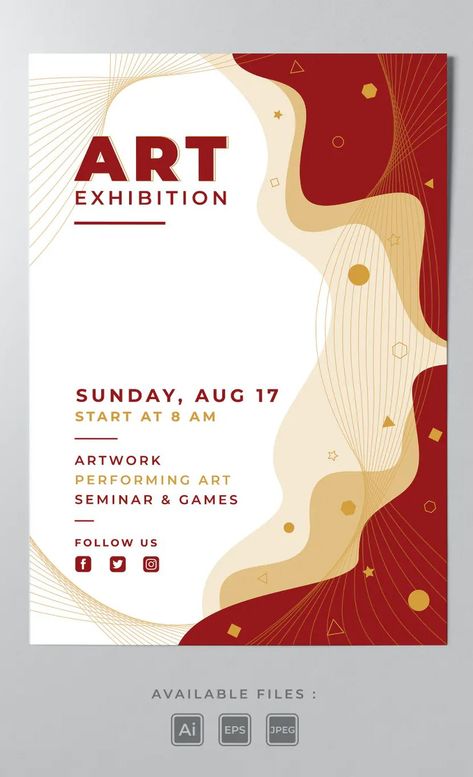 Art Exhibition Poster Template AI, EPS Art Exhibition Ideas Poster, Art Show Poster Ideas, Tract Design Idea, Exhibition Card Design, Art Fair Poster Design, Poster For Exhibition, Art Exhibition Flyer Design, Abstract Poster Design Graphics, Art Exhibition Invitation Card Design