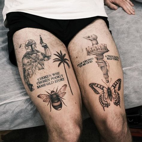 Ginger Tattoo, Thigh Tattoo Men, Tattoo Perna, Hipster Tattoo, Mary Tattoo, Clever Tattoos, Leg Tattoo Men, Leg Sleeve Tattoo, Tatuaje A Color