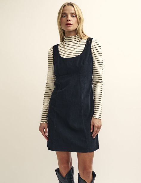 Black Cord Valentina Mini Dress | Nobody's Child Pinafore Dress Outfit, Dresses For Everyday, Corduroy Pinafore, Corduroy Pinafore Dress, Cord Dress, Denim Dresses, Corduroy Dress, Pinafore Dress, Dress Shapes