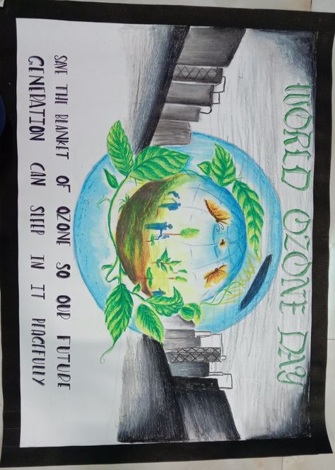 Ozone day poster Ozon Day Posters, Protection Of Ozone Layer Poster Drawing, Poster On Ozone Day, Ozone Day Poster Drawing Ideas, Ozone Drawing, Ozone Day Poster Drawing Ideas Creative, Save Ozone Layer Poster, Ozone Layer Depletion Poster, Environmental Day Poster Ideas