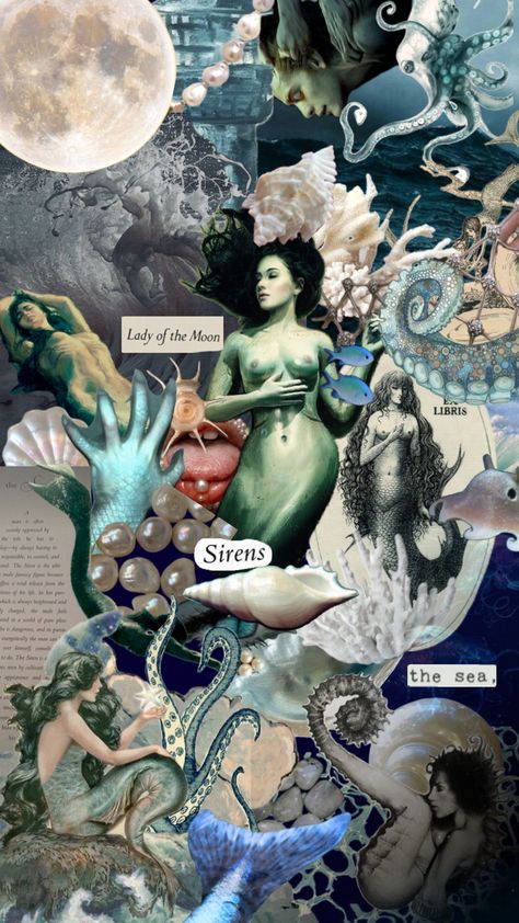 #mermaid #siren #sea #moon #dark #vintage #nature #art #quotes Mermaid Moon, Moon Dark, Mermaid Siren, Dark Vintage, Mermaid Aesthetic, Sea Witch, Ocean Vibes, Vintage Nature, Art Collage Wall